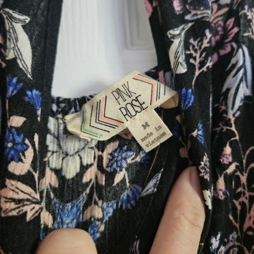Pink Rose Black Floral Maxi Dress with Spaghetti Straps - Picture 2 of 3
